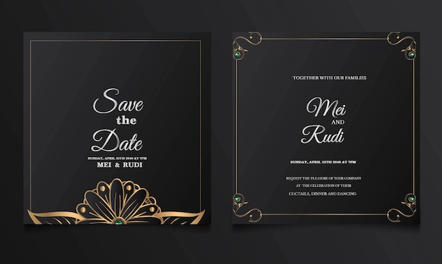 Vetor grátis conjunto de cartão de convite de casamento de luxo para salvar a data