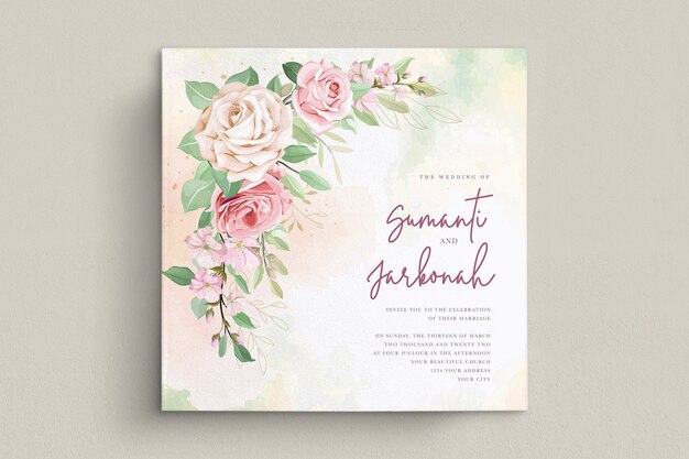 conjunto de cartão de convite de casamento de rosas elegantes