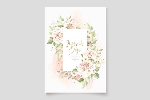 Conjunto de cartão de convite de casamento desenhado à mão rosas florais