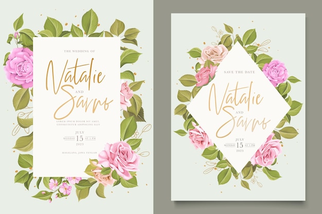 Vetor grátis conjunto de cartão de convite de casamento floral em aquarela elegante