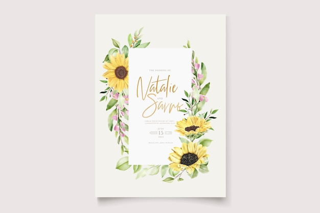 Conjunto de cartão de convite de margarida e flor de sol desenhado à mão