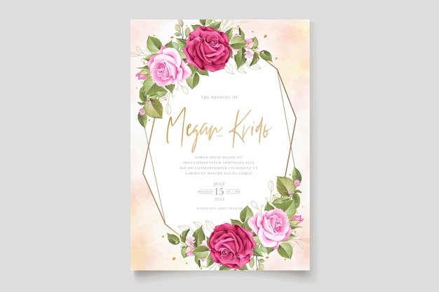 Vetor grátis conjunto de cartão de convite de rosas florais desenhadas à mão elegante