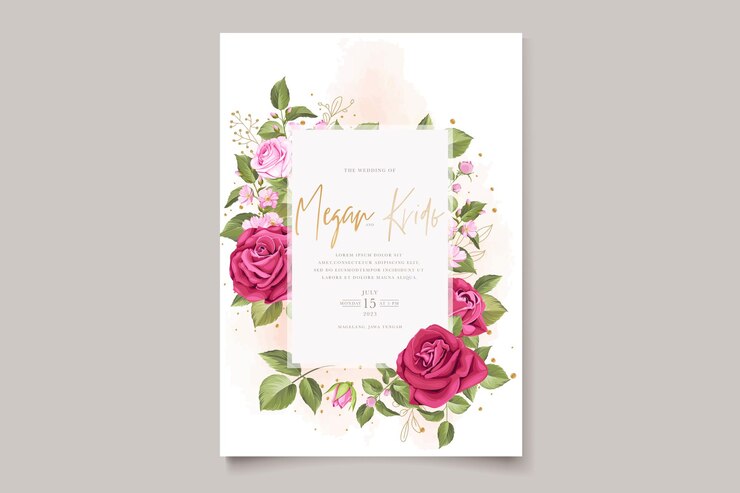 Vetor grátis conjunto de cartão de convite de rosas florais desenhadas à mão elegante