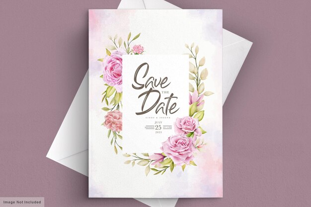 conjunto de cartão de convite elegante rosa suave e aquarela
