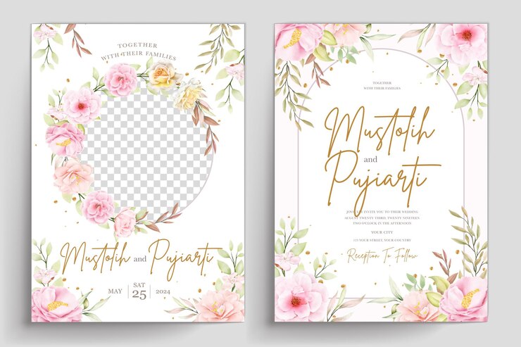 Vetor grátis conjunto de cartão de convite floral aquarela desenhado à mão