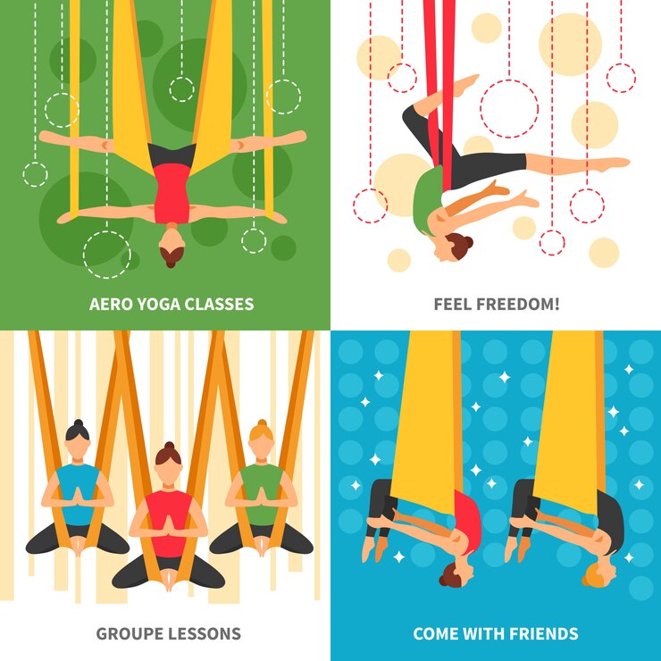 Vetor grátis conjunto de cartas de aero yoga