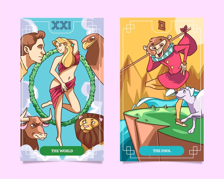 Vetor grátis conjunto de cartas de tarô desenhadas à mão