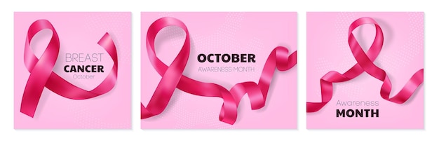 Vetor grátis conjunto de cartões de câncer de mama