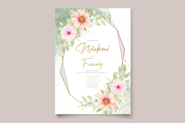 Conjunto de cartões de convite de casamento watercolor chrysanthemum
