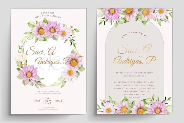 Conjunto de cartões de convite de casamento WATERCOLOR CHRYSANTHEMUM