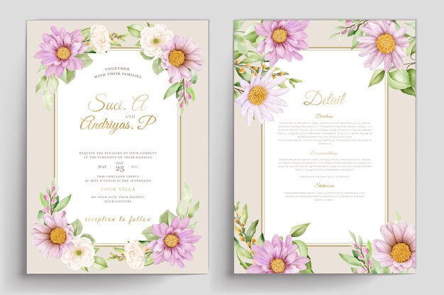 Conjunto de cartões de convite de casamento WATERCOLOR CHRYSANTHEMUM