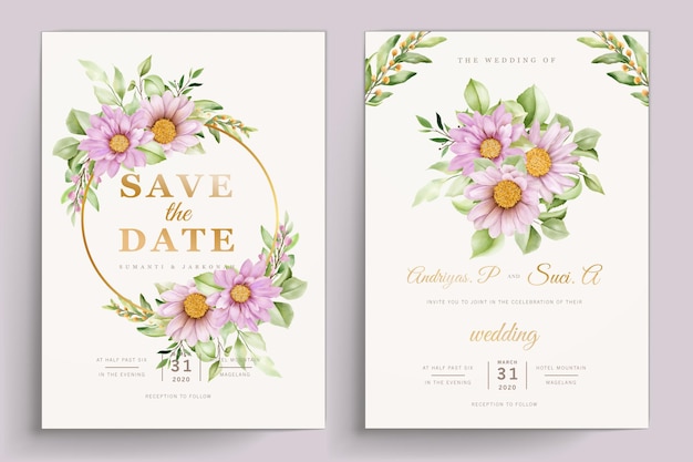 Vetor grátis conjunto de cartões de convite de casamento watercolor chrysanthemum