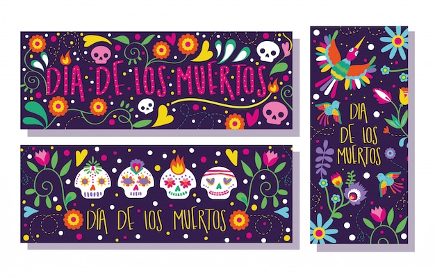 Conjunto de cartões de dia de muertos