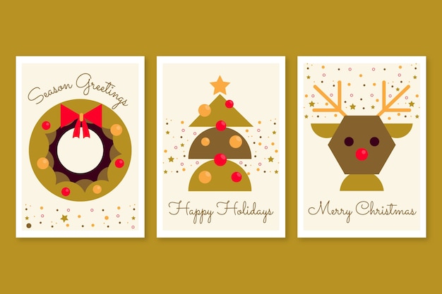Vetor grátis conjunto de cartões de felicitações de temporada de natal plana