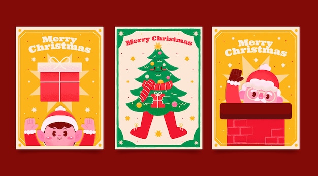 Conjunto de cartões de feliz natal plano