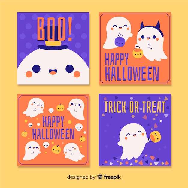 Conjunto de cartões de halloween mão desenhada