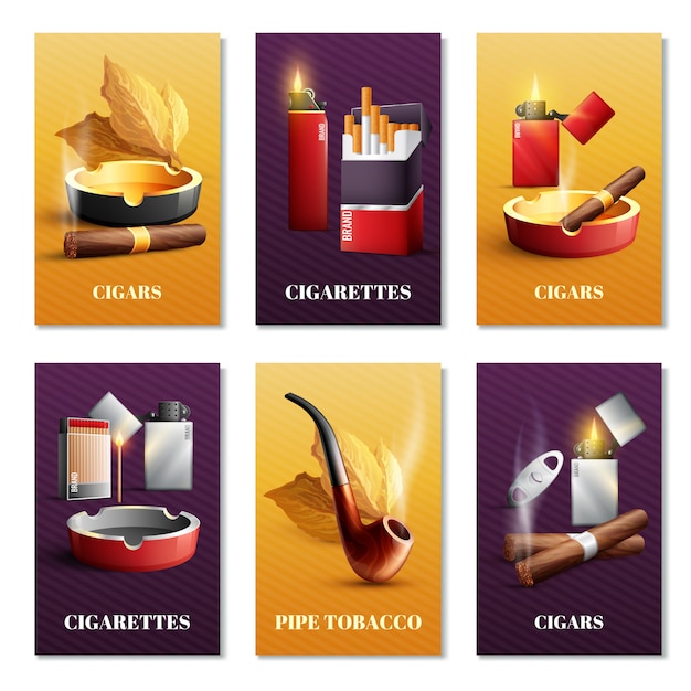 Vetor grátis conjunto de cartões de produtos de tabaco