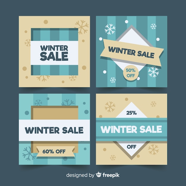 Vetor grátis conjunto de cartões de venda de inverno plana