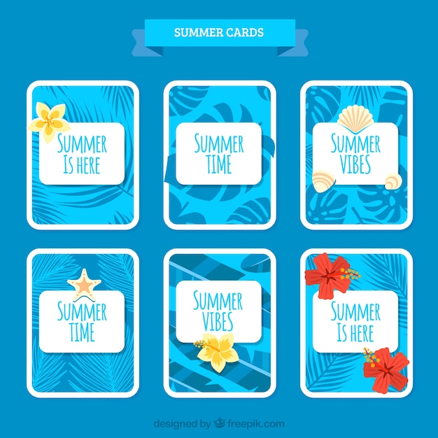 Conjunto de cartões de verão com plantas diferentes