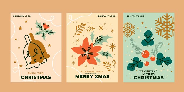 Conjunto de cartões de visita de natal planos e verticais