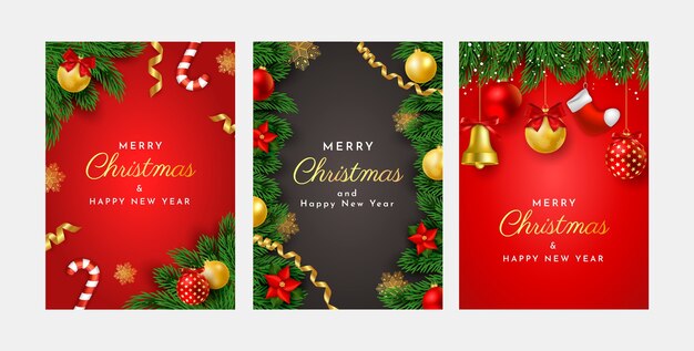 Conjunto de cartões realistas de feliz natal