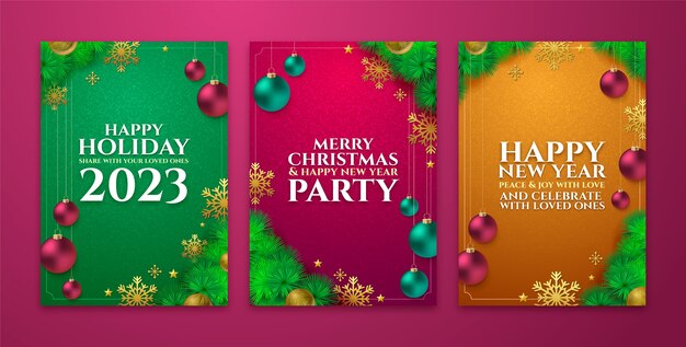 Conjunto de cartões realistas de feliz natal