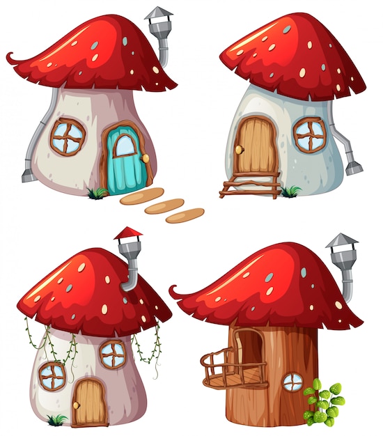 Vetor grátis conjunto de casa de cogumelo