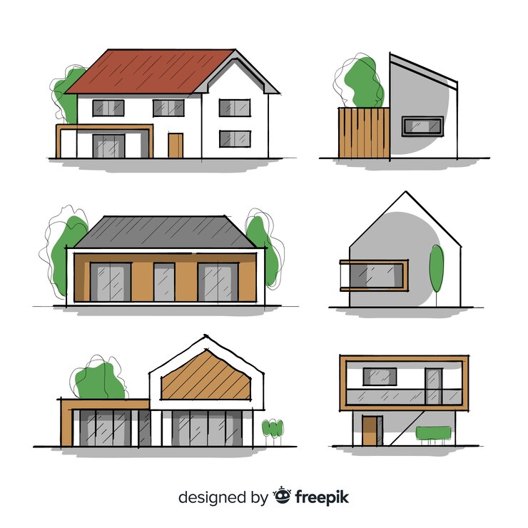 Vetor grátis conjunto de casas de mão desenhada
