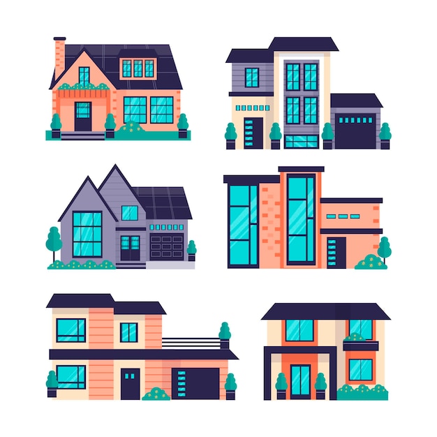 Vetor grátis conjunto de casas modernas ilustradas