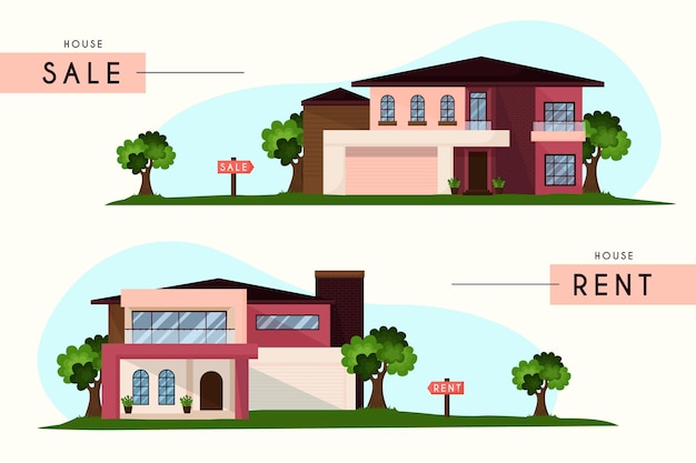 Vetor grátis conjunto de casas para venda e aluguel