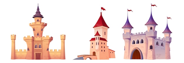 Vetor grátis conjunto de castelos medievais