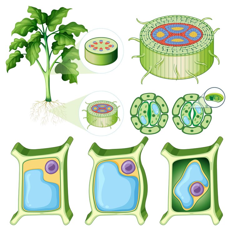 Vetor grátis conjunto de células vegetais diferentes