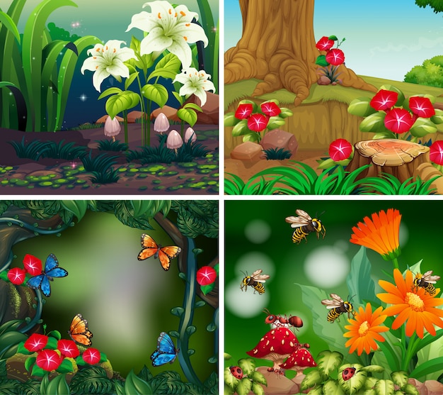 Vetor grátis conjunto de cena de fundo com tema da natureza