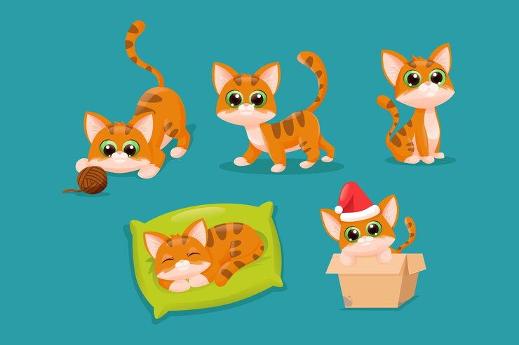 Vetor grátis conjunto de coleta de personagens de gato liso bonito dos desenhos animados