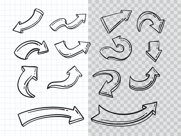 Conjunto de coleta de setas desenhadas à mão