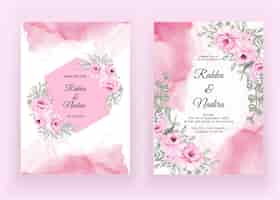 Vetor grátis conjunto de convite de casamento rosa rosa