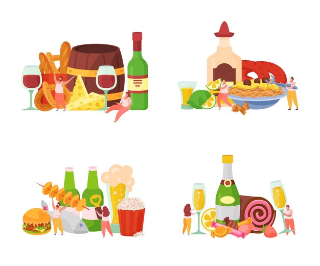 conjunto de coquetéis e aperitivos
