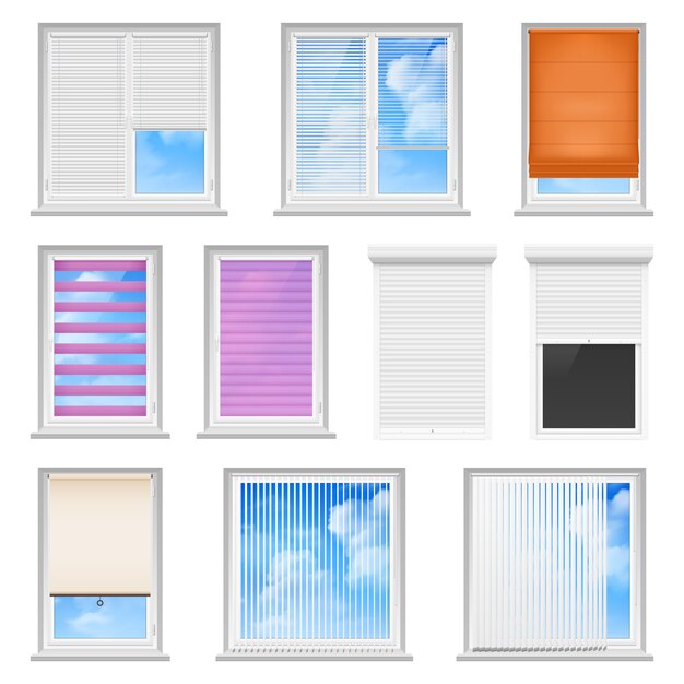Conjunto de cortinas coloridas de janela plana