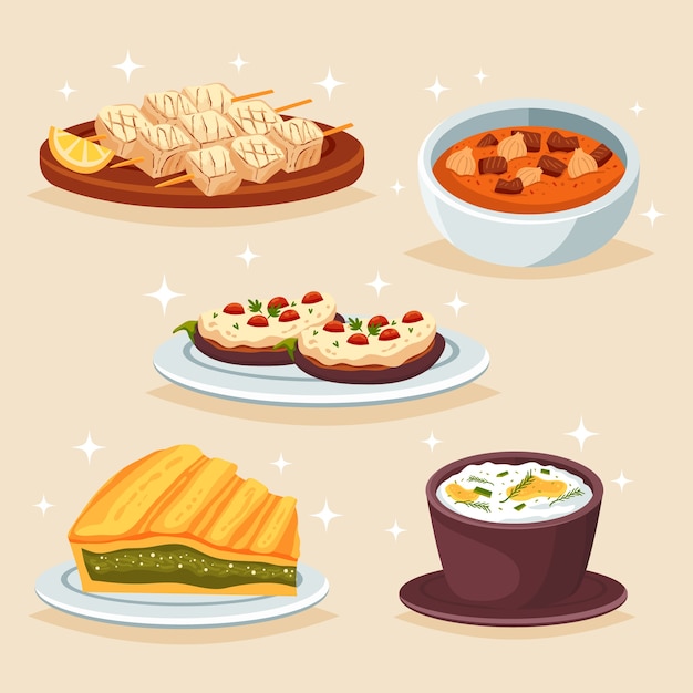 Conjunto de cozinha grega desenhada à mão