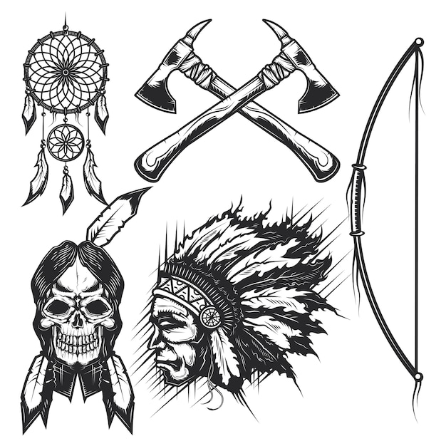 Vetor grátis conjunto de crânios de nativos americanos