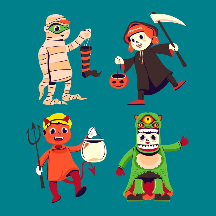 Vetor grátis conjunto de criança de halloween