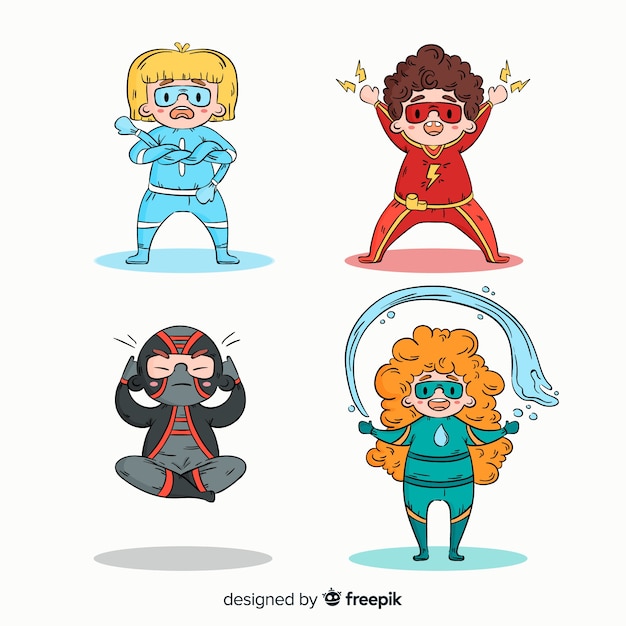 Vetor grátis conjunto de crianças de super-heróis