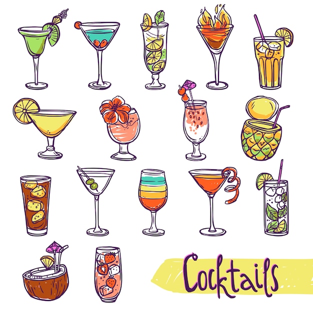 Conjunto de croquis cocktail