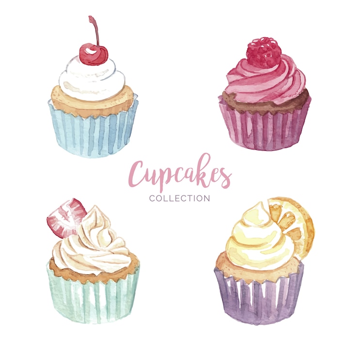Vetor grátis conjunto de cupcakes