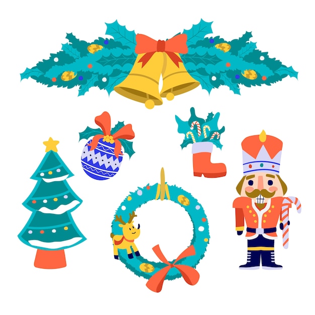 Conjunto de decoração de natal de mão desenhada