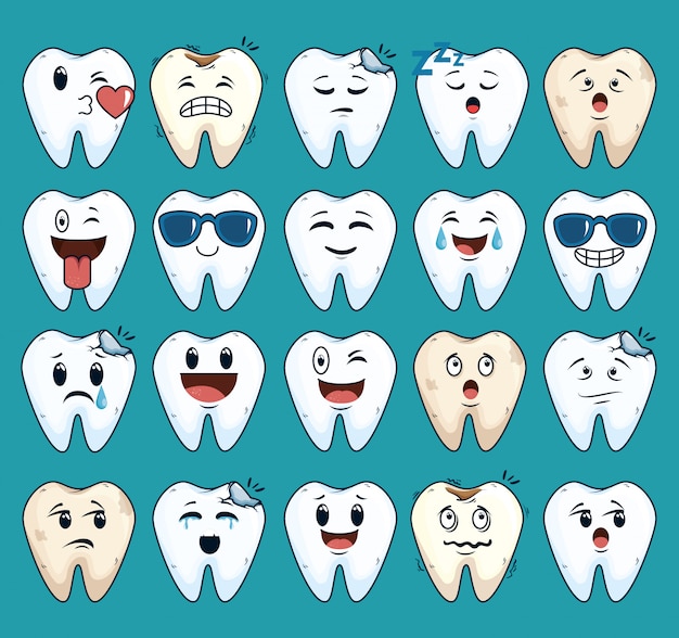 Vetor grátis conjunto de dentes cuidados tratamento com medicina dentária