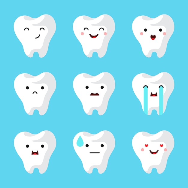 Vetor grátis conjunto de dentes de clínica dentária.