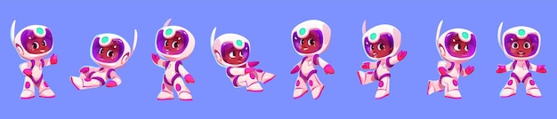 Vetor grátis conjunto de desenho animado de astronauta infantil afro-americano