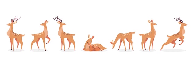 Vetor grátis conjunto de desenhos animados de cervos