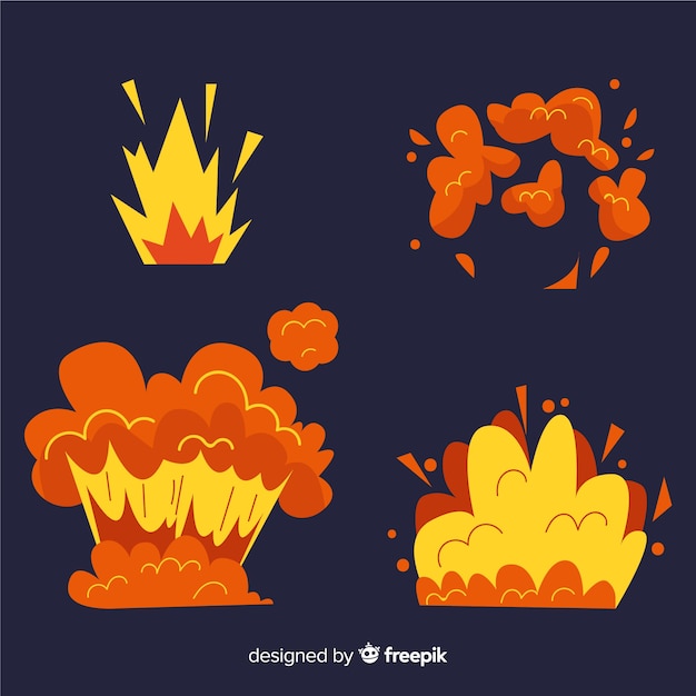 Conjunto de desenhos animados de efeitos de explosão de bomba